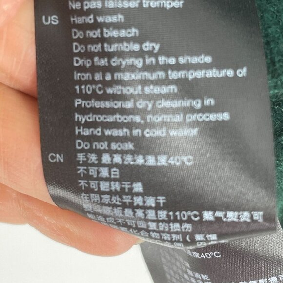 Sandro Bottle Green Ruffle Neck 100% Wool 100% Cotton Layered Pullover Sweater L - Picture 11 of 12